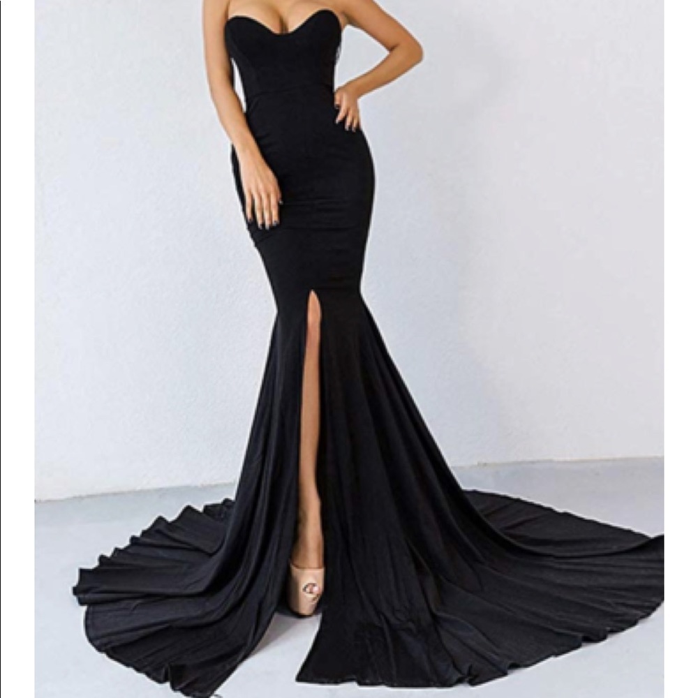 🆕 (S) STRAPLESS BLACK MERMAID DRESS - Picture 2 of 4